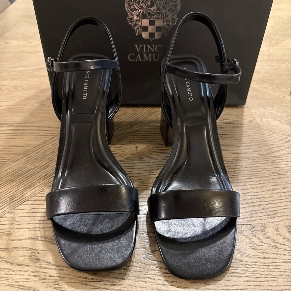 Vince Camuto Black Heeled Sandal 4 Inches NEW with Box Herrica Heel 9.5M - Picture 4 of 4